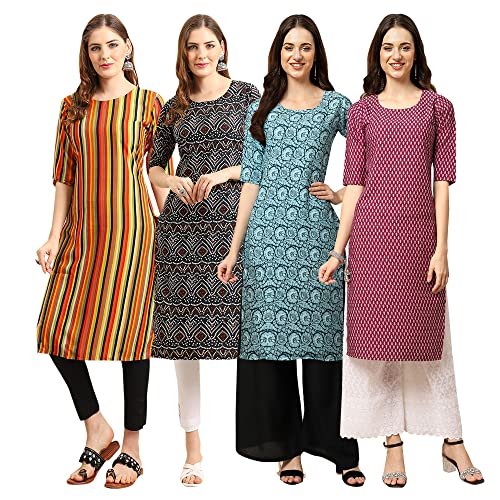Image of Pinkmint Women's Crepe Digital Print Straight Kurta [Pack of 4]