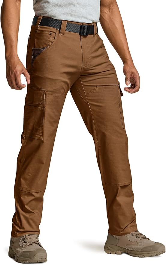 CQR Men's Flex Ripstop Work Pants, Water Resistant Tactical Pants, Outdoor Utility Operator EDC Cargo Pants