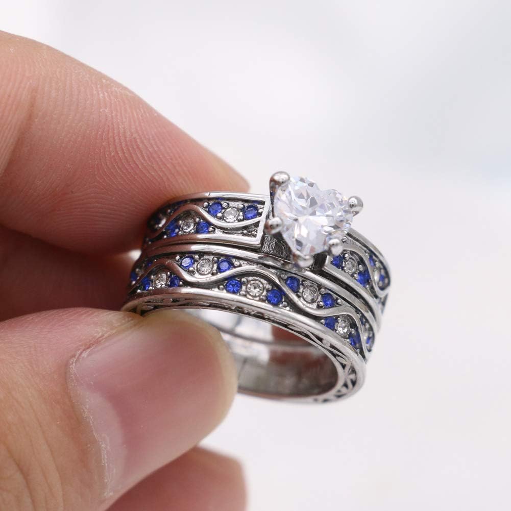 Bridal Sets White Gold Plated Womens Wedding Ring Sets Heart cut Cz Engagement Ring Sets - Image 6