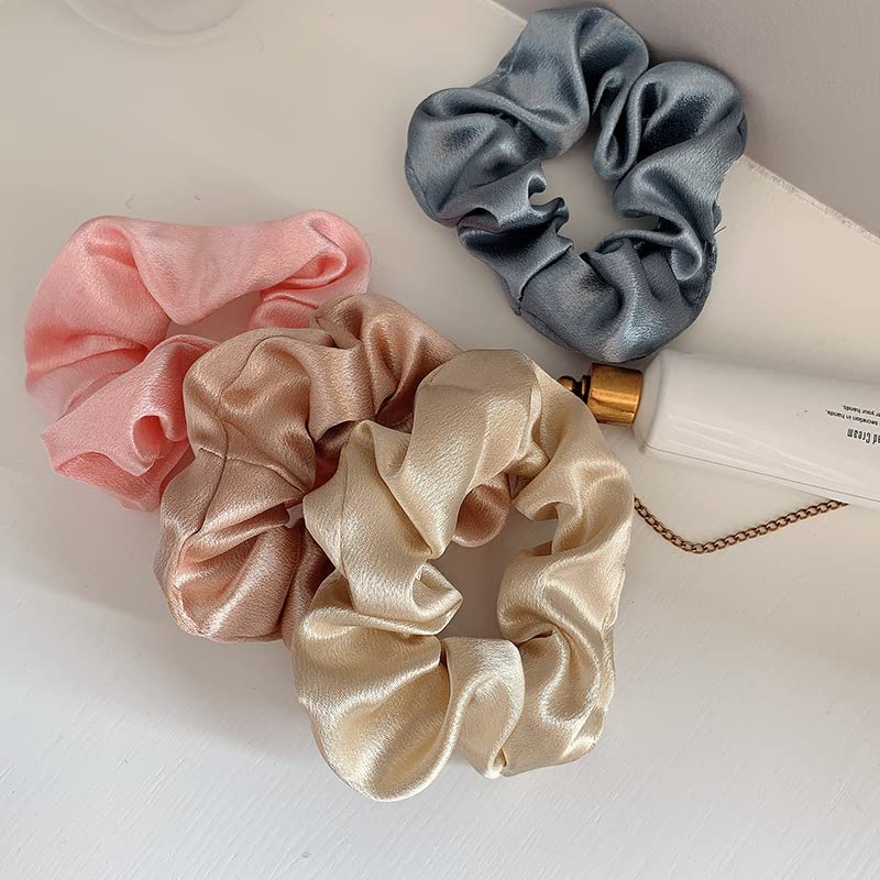Kobiety jedwabne Scrunchie jednokolorowe elastyczne gumki do włosów satynowe gumki do włosów dziewczyny gumki do włosów kucyk Holder pałąk akcesoria do włosów-12 (4)