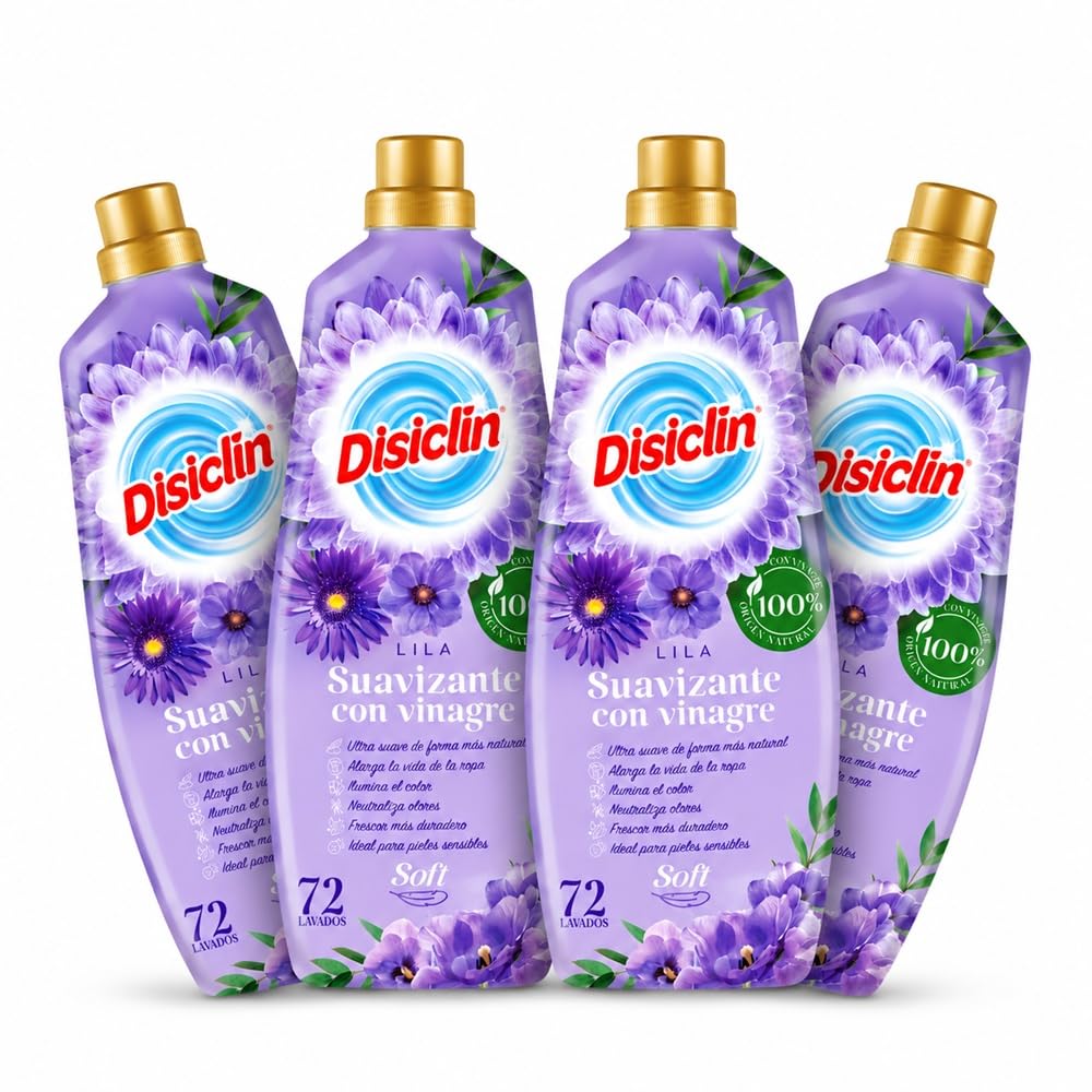 Disclin Suavizante con Vinagre Lila 1300 ml (Pack 8 unidades) | 72 Lavados por Botella | Suavidad y Frescor para la Ropa | Ayuda a Neutralizar Olores | Cuidado Diario de los Tejidos | RASMACOR