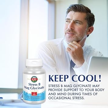 KAL Stress B Mag Glycinate, B Complex Vitamins Plus Magnesium, Active Forms Coenzyme Vitamin B-6, Methylcobalamin, and Folate from 5-MTHF, Healthy Mood & Relaxation Support, 30 Servings, 60 VegCaps