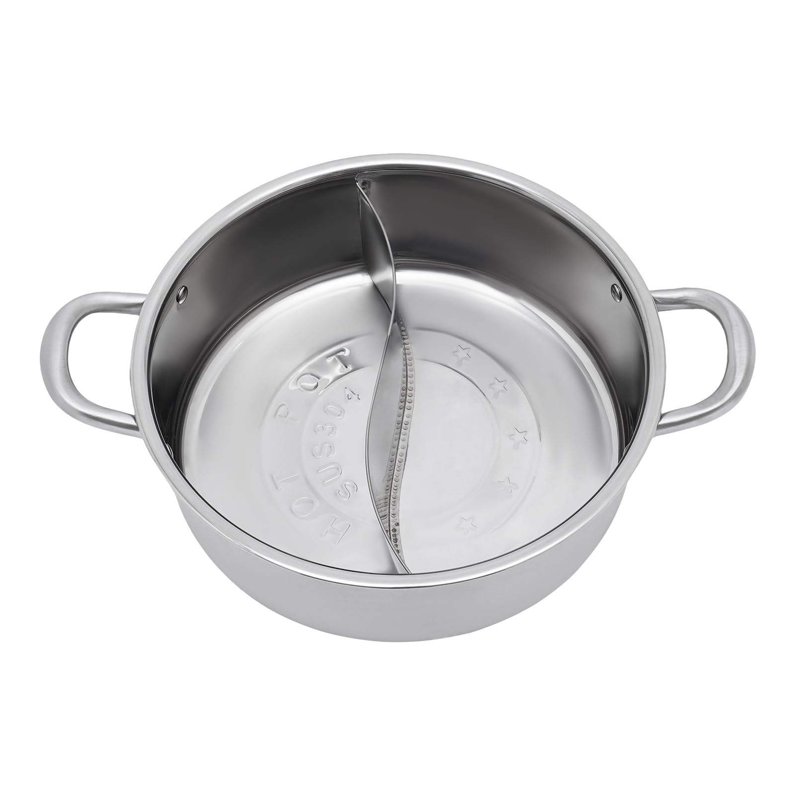 Olla para fondue de acero inoxidable con divisor y tapa, olla shabu olla de inducción, olla de inducción para cocina de gas (32 cm)