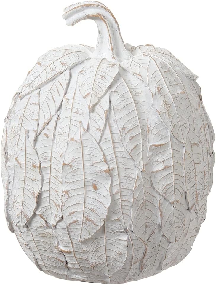 10" Hx8 W Artificial Leaf Pumpkin -Whitewashed (Pack of 2)