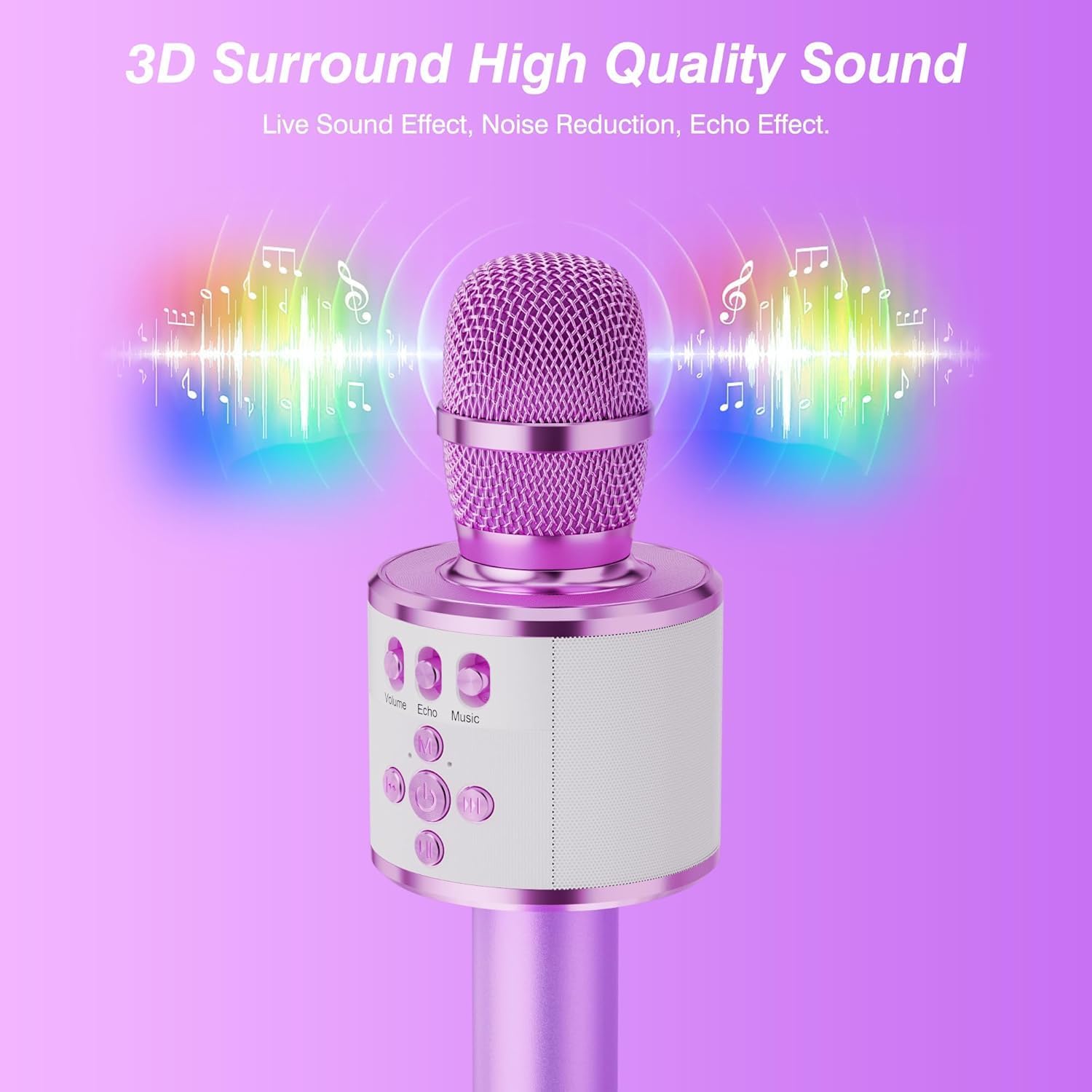 BONAOK Karaoke Microphone for Kids & Adults - Bluetooth Microphones Singing Mic with Disco Lights, Echo Effect, Built-in Speaker Portable Karaoke Player for Party Travel Gifts Q78(Light Purple) image 5 of 8 B0CHRNGNVP