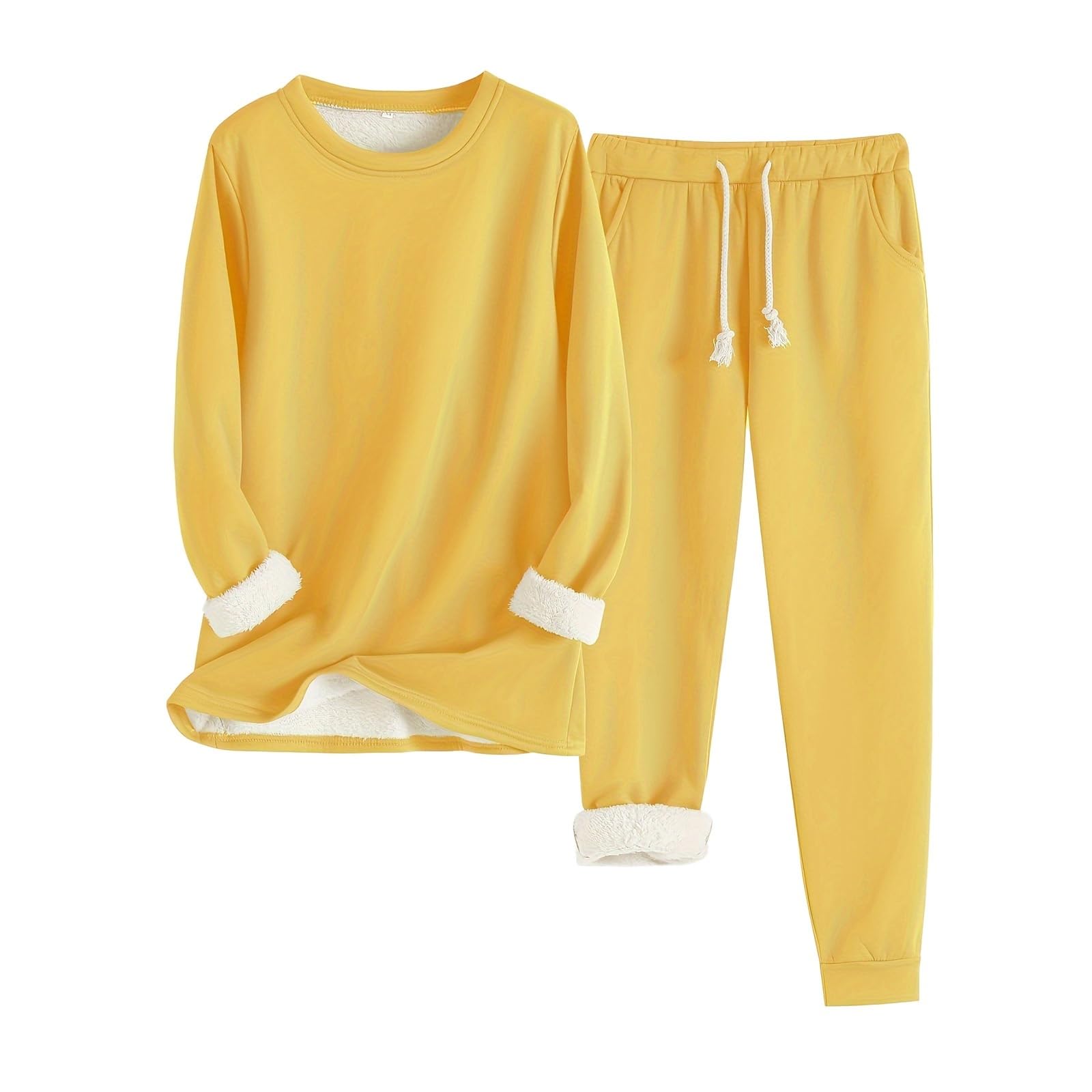 Conjunto de Pijama de Sudadera y Pantalones con Forro para Mujer para Calidez Invernal con Traje de Felpa Tops cómodos y Holgados Ropa de Estar por casa cálida de Invierno para Mujer