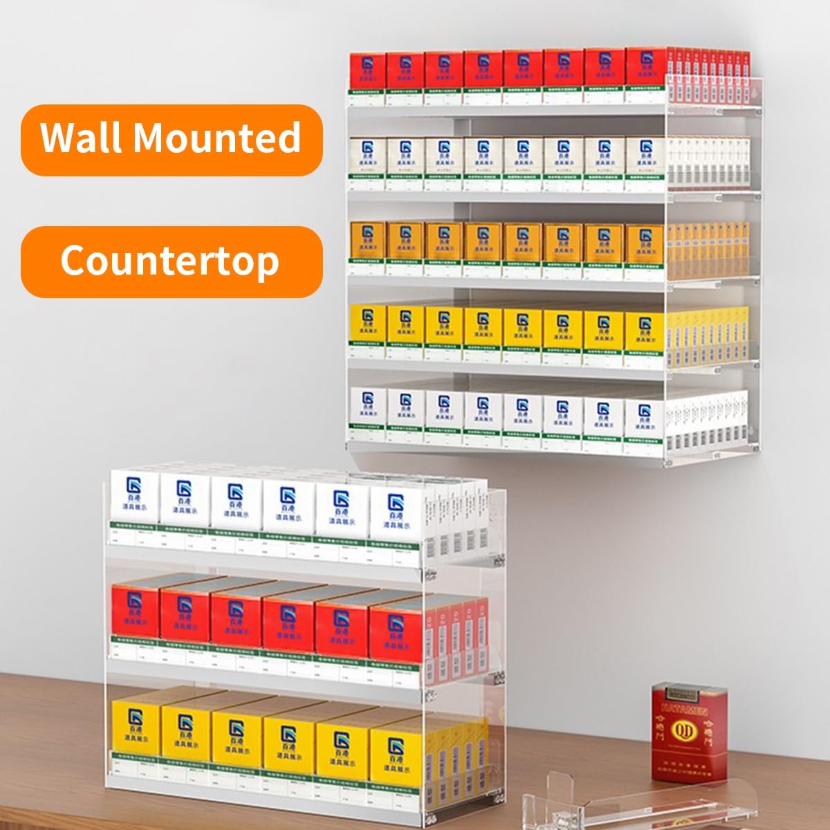 Espositore per Sigarette Trasparente con Sistema di Spinta Automatica, Ideale per Punti Vendita al Dettaglio, Montaggio a Parete e da banco, 2 Livelli, 11 colonne - Perfetto per supermercati