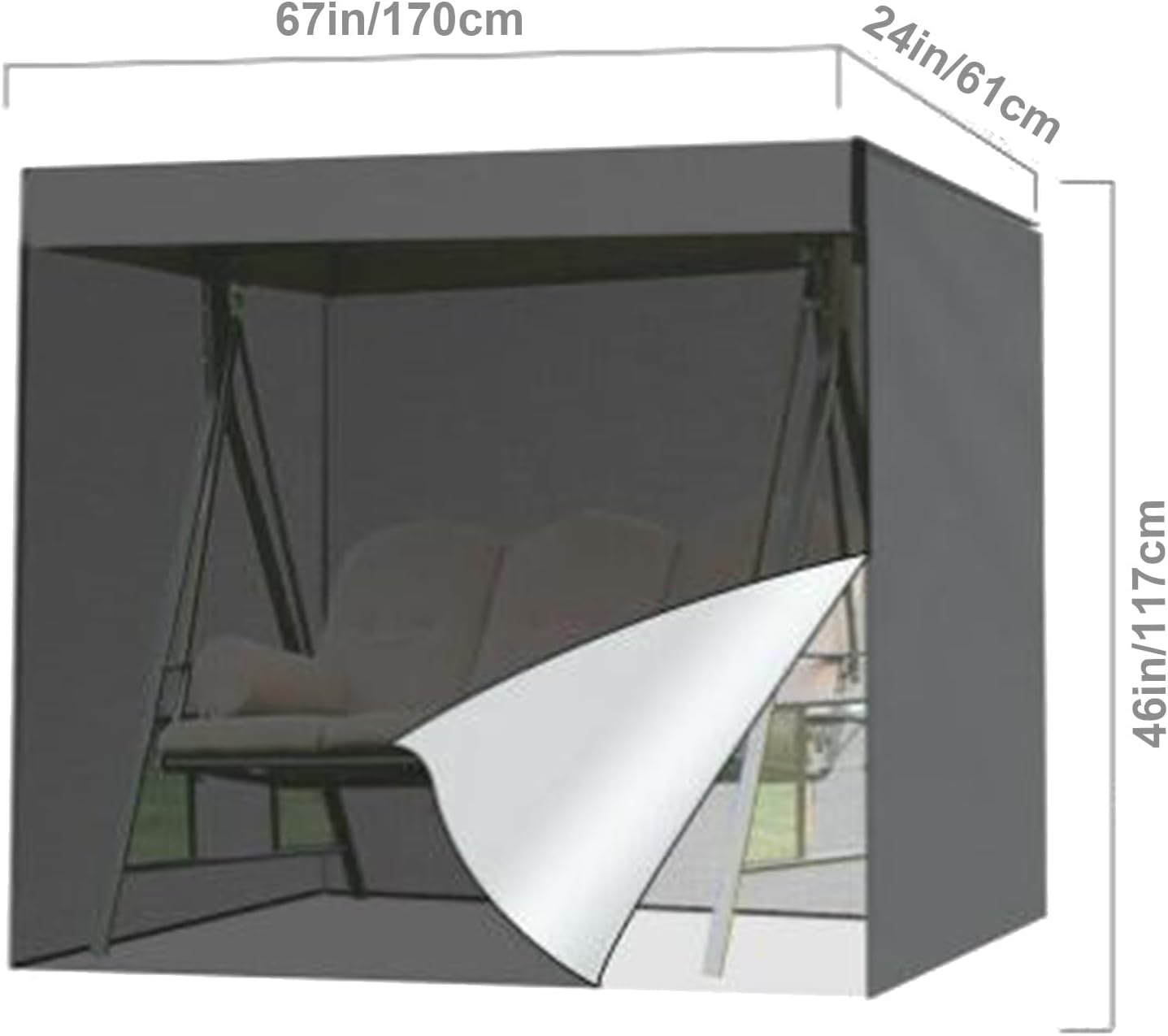 Porch Swing Cover, Hanging Porch Swing Cover Waterproof, UV-Resistant Garden Glider Chair Cover for Patio Swing, Can Be Used Without Put Cover Off(Black,410D_170*61 * 117CM)
