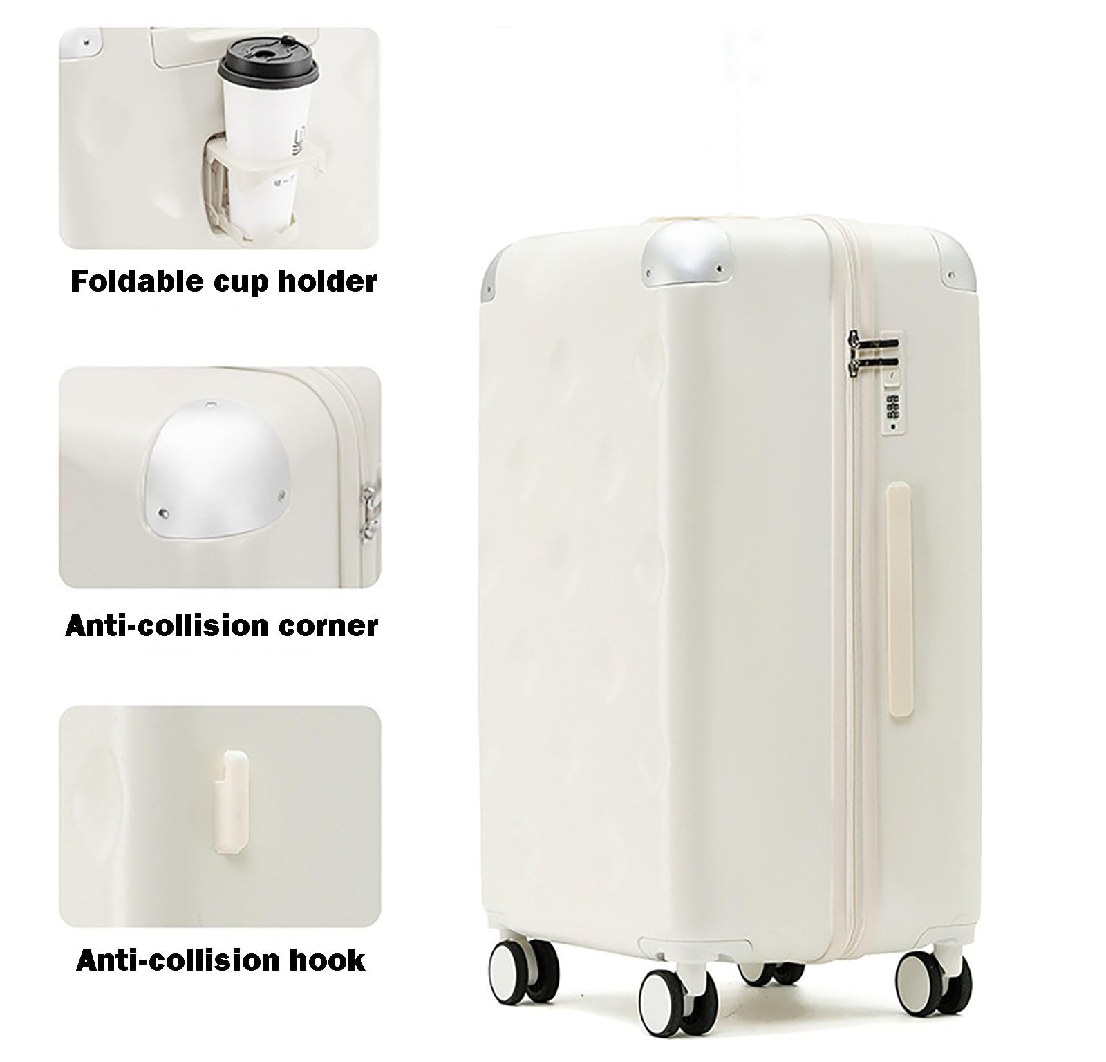 Maleta Grande 26 Pulgadas expandible, Duro Shell Equipaje de Viaje Ligero Durable Alta Capacidad con Doble Spinner Ruedas TSA Lock,Blanco,24