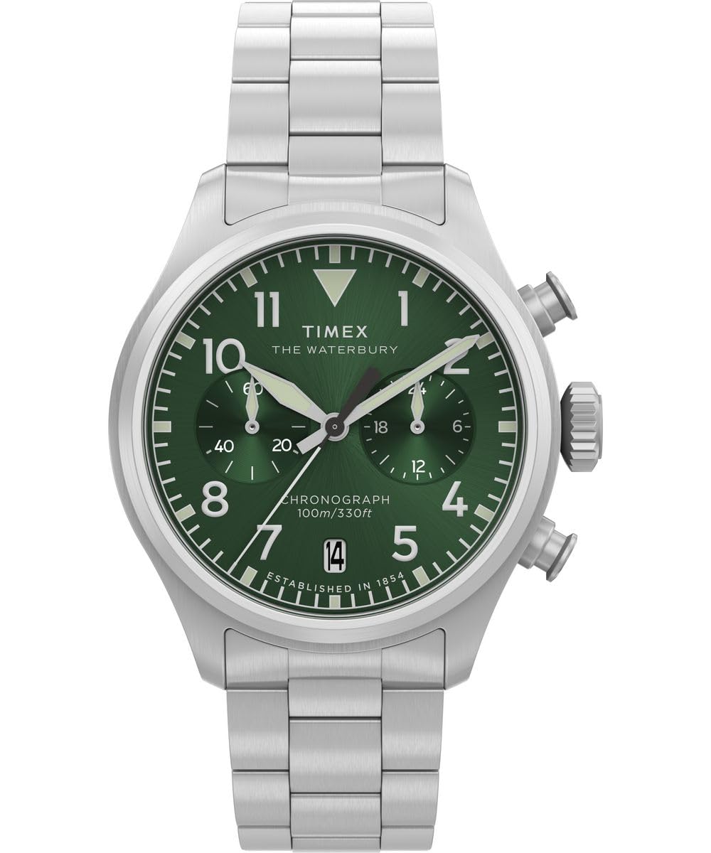 Timex Men's Waterbury Ace 41 mm Quartz Watch - Stainless Steel Bracelet with Green Dial TW2Y19100