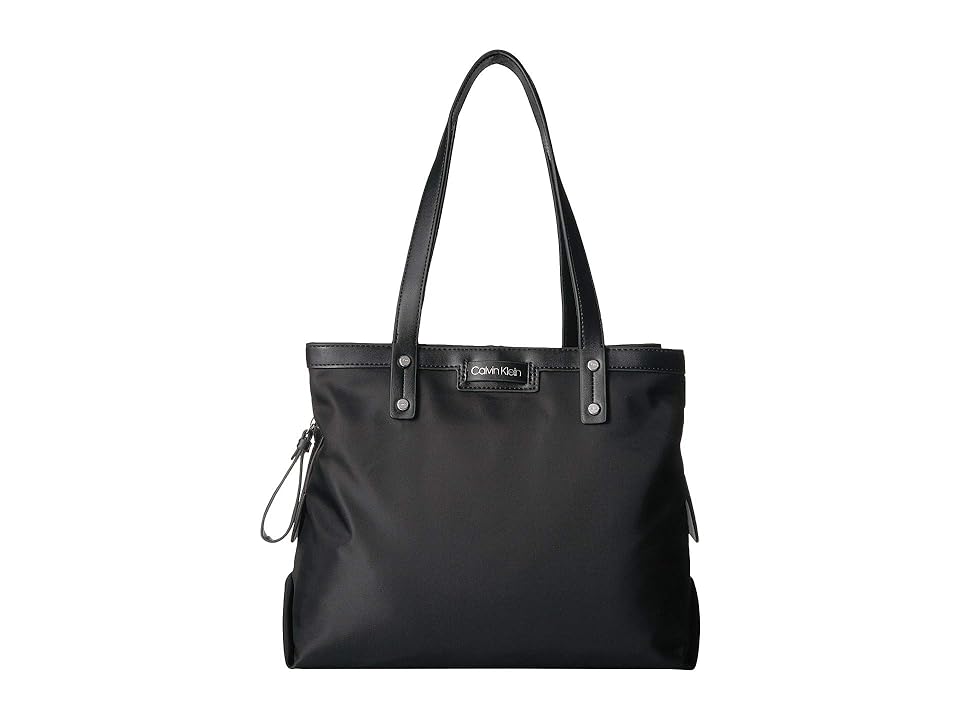 

Calvin Klein Lane Nylon Triple Compartment Tote (Black/Silver) Handbags