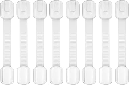 Child Safety Cabinet Locks, 8-Pack, Easy Install with 3M Adhesive, No Screws or Drilling, Multi-Purpose Latches for Cabinets, Drawers, Doors, Kitchen, Ovens, Toilets