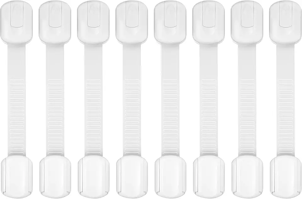 Child Safety Cabinet Locks, 8-Pack, Easy Install with 3M Adhesive, No Screws or Drilling, Multi-Purpose Latches for Cabinets, Drawers, Doors, Kitchen, Ovens, Toilets