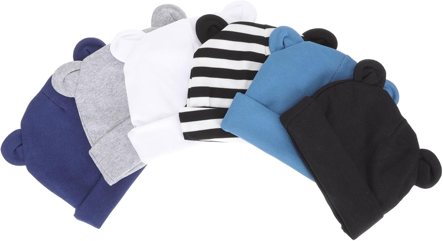 6pcs Cotton Hats Set with Bear Ears, Caps for Boys, Soft Cotton Turban Style, 0-1 Year, Multi-Color Mix for Newborn Accessories