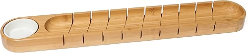 Lipper International 8251 Tabla de pan francés de madera de bambú con cuenco de inmersión de cerámica, 25 58 x 4 x 1 12 pulgadas