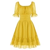 tagunop Women's Summer Casual Dress Smocked Square Neck Mini Dresses Ruffle Short Sleeve Sundress