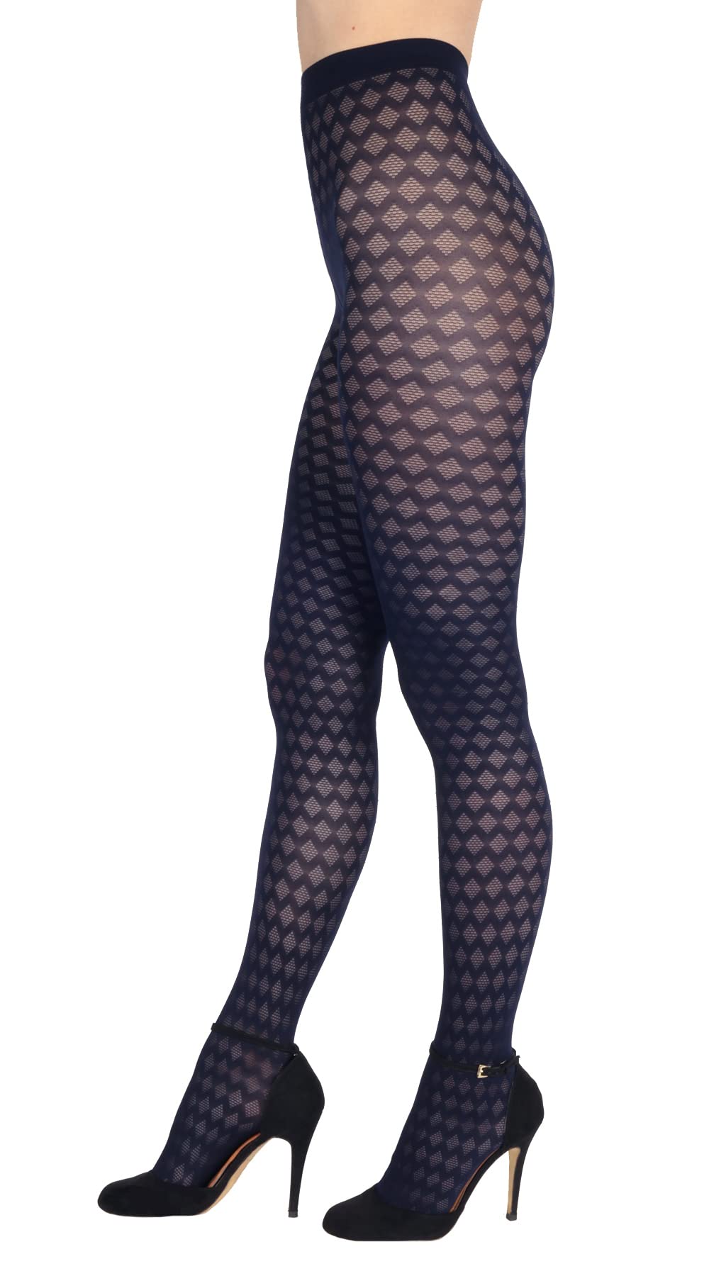 BANANALU Women's Net Tights with Checked Pattern 60 Denier Opaque Checked, deep navy, M