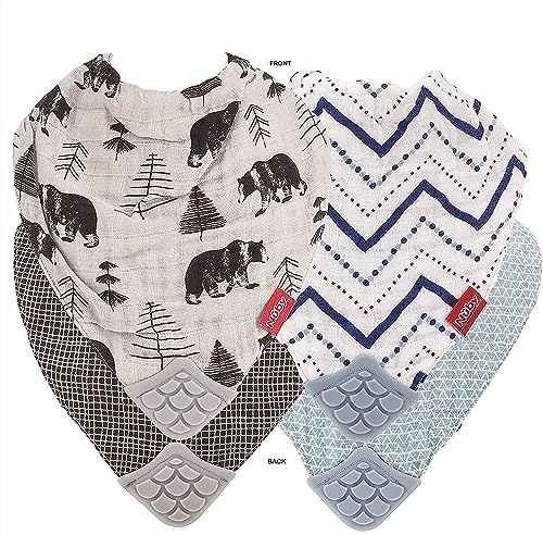 Image of Nuby Reversible 100% Natural Cotton Muslin 2 Piece Bandana Teething Bib - Grey/Blue