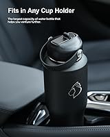 Vista 2 de BUZIO Botella de agua aislada que cabe en el portavasos, vaso de acero inoxidable con tapa de popote de 32 onzas, a prueba de fugas, sin BPA