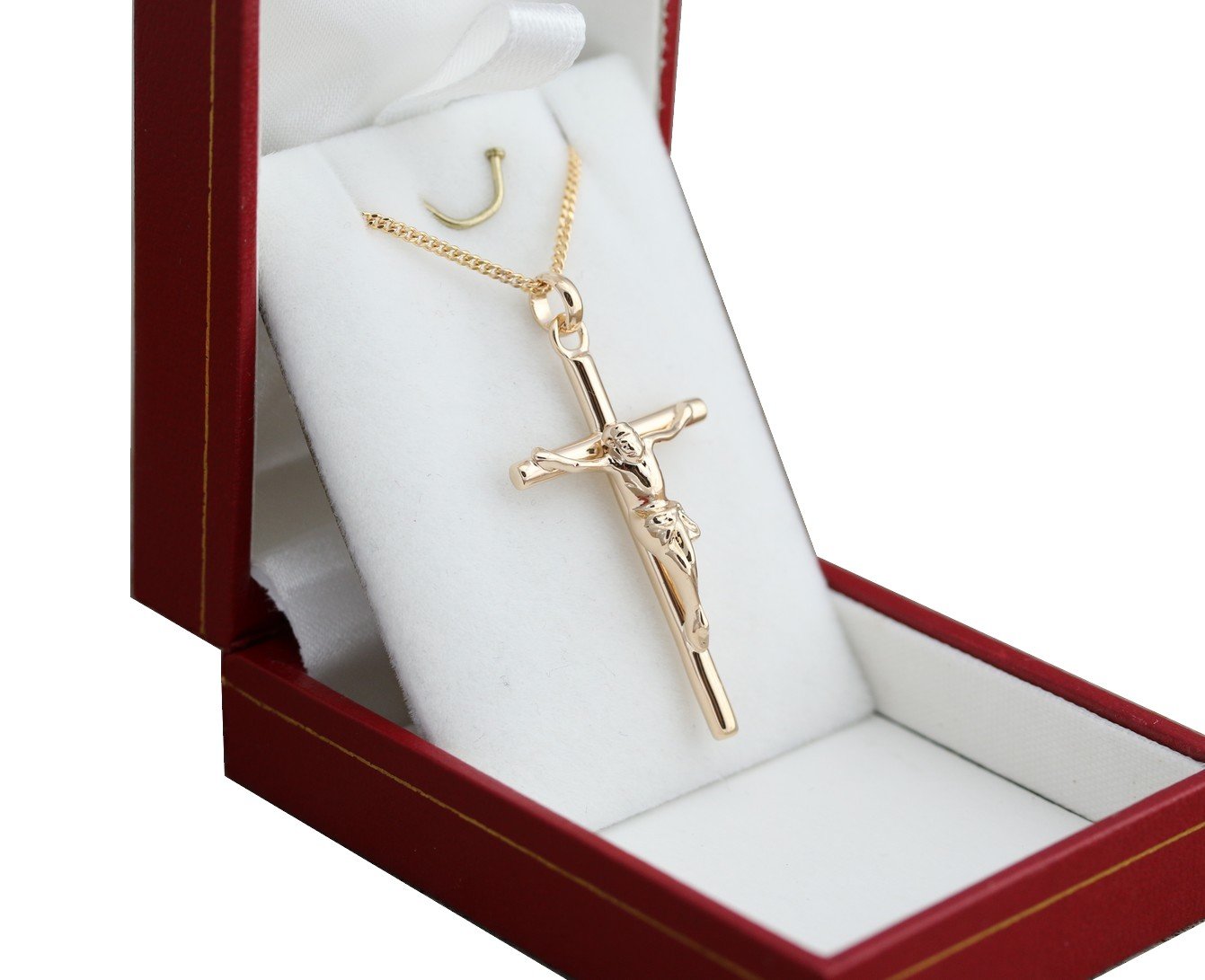 Collier homme | Croix ronde chrétienne Jesus | en plaqué Or authentique | ensemble pendentif avec chaine 50cm | boite cadeau pour homme ado | pour communion anniversaire