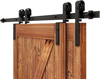 6.6 FT Bypass Sliding Barn Door Hardware Kit, Combination Track Mode Sliding Door Hardware, Double Wooden Doors Use Single Track Bypass Barn Door Hardware Fit for Door Opening 77" (6.6 Feet)