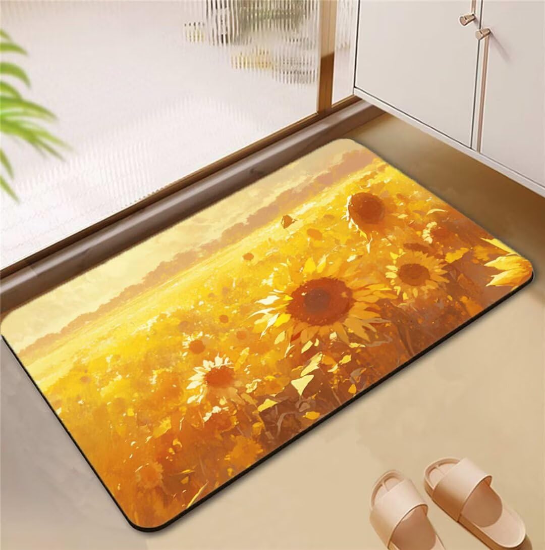 Tapis de salle de bain lavable jaune 50x80cm au tissage absorbant et confortable