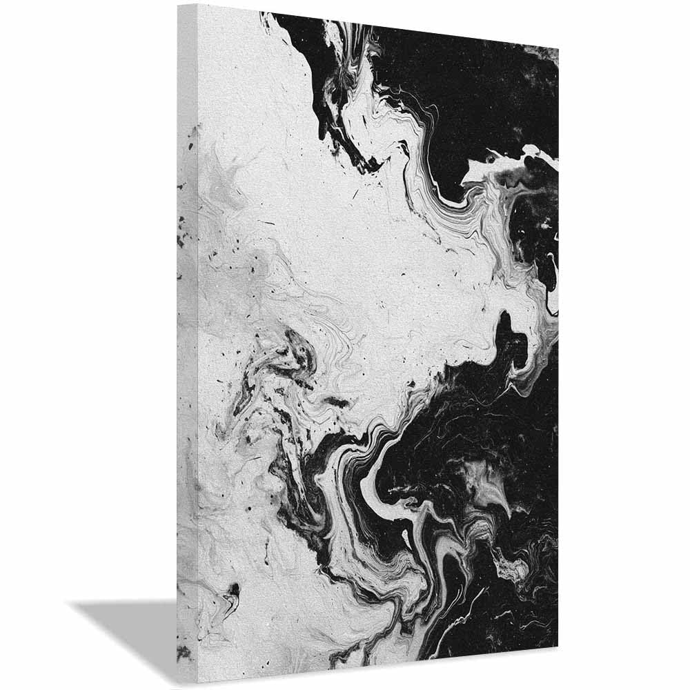 Huyeei Black And White Black White Abstract Art Canvas Paintings Ink Swirls Grey Neutral Wall Art For Living Room, For Bathroom Hallway, Bedroom Etc.(Black And White)-70X100cm Framed