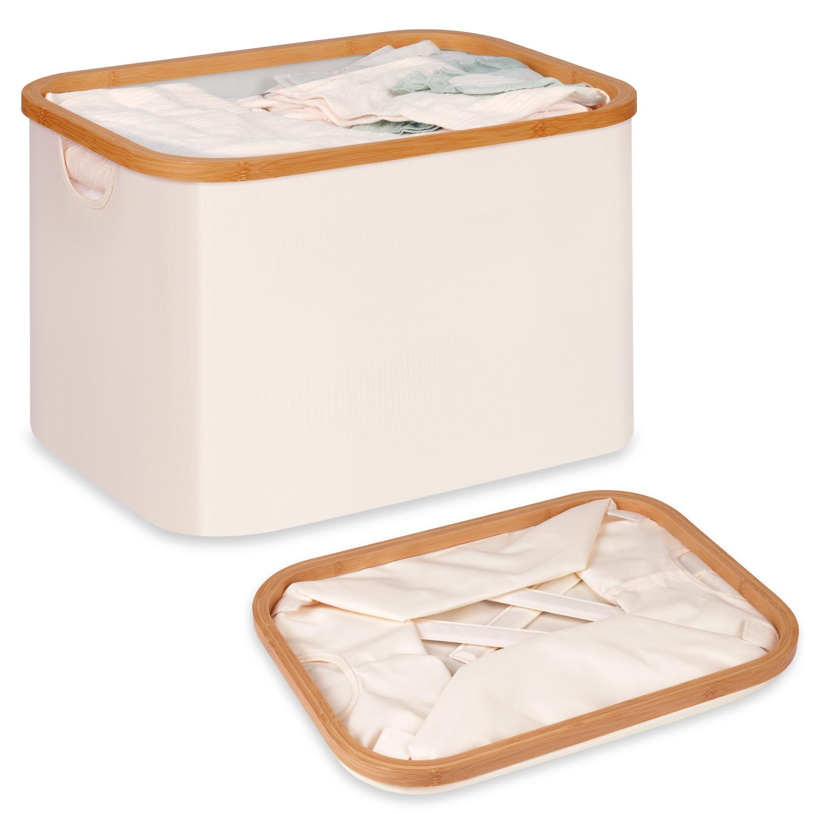 efluky Faltbarer Wäschekorb 50L, Bambus Stoff Faltbarer Storage Basket, Aufbewahrung Klappbar Wäschekorb, Laundry Baskets für Schlafzimmer Badezimmer (Beige)