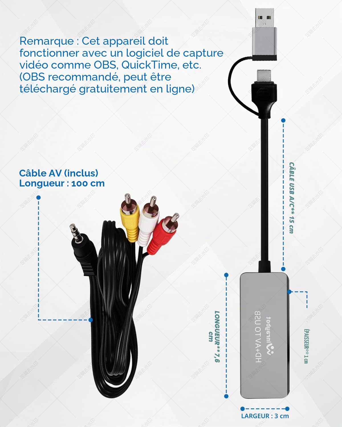 Convertisseur VHS vers numérique, convertisseur RCA vers USB adaptateur analogique vers numérique pour VHS/HI9, carte de capture vidéo pour ordinateur portable, HDMI pour streaming vidéo, convertir