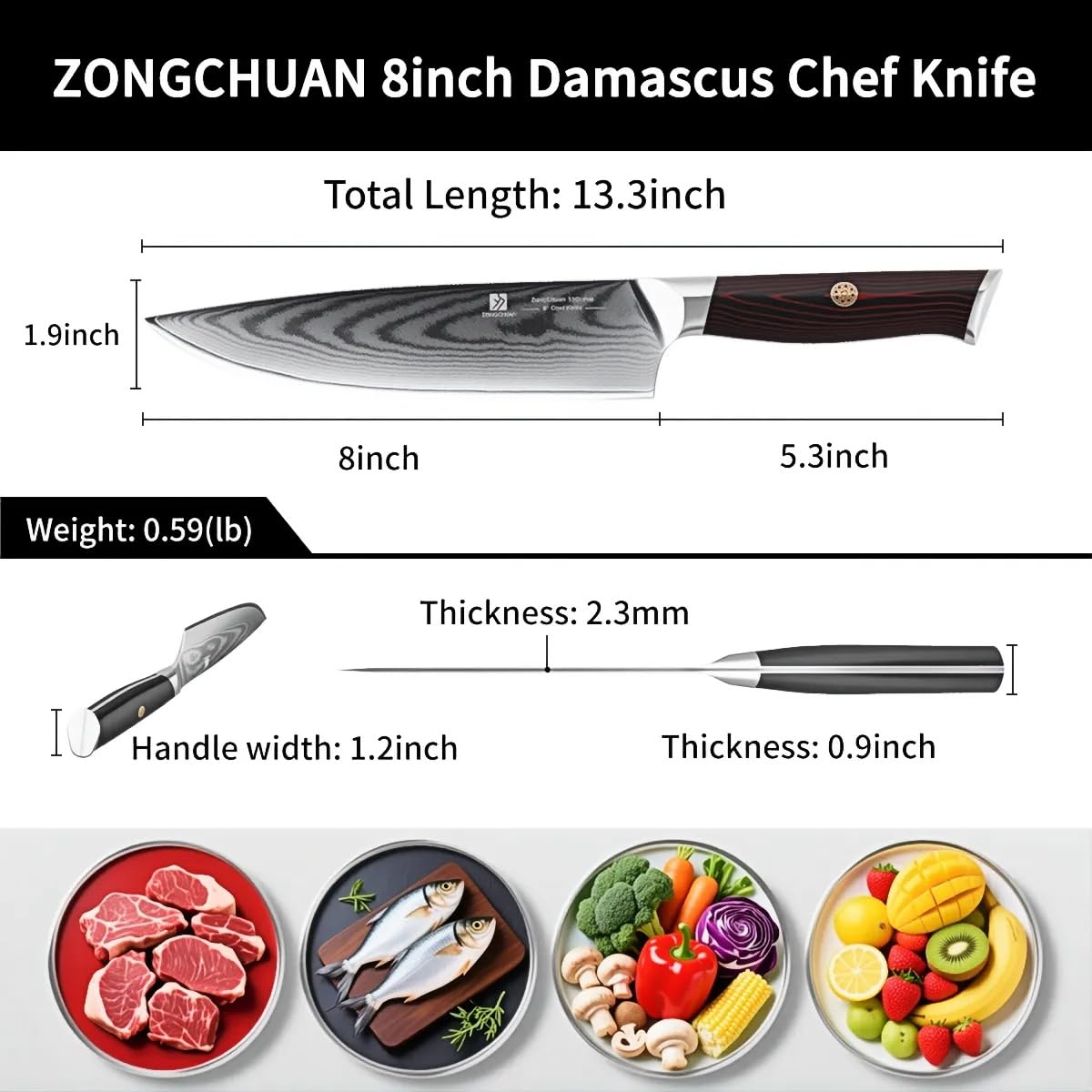 8-Inch Damascus Chef Knife, 67-Layer High Carbon Stainless Steel Kitchen Knife with Ergonomic Red Black G10 Handle, Protective Sheath & Gift Box for Home and Professional Cooking — Amazon image 6