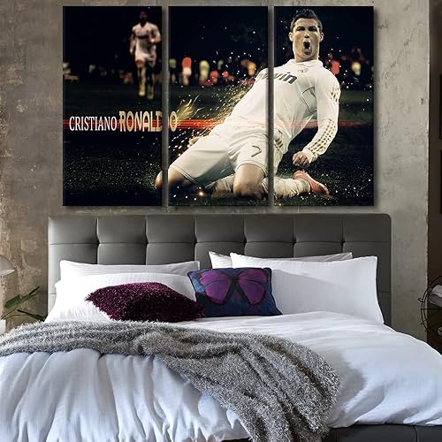 Miniatura 62 de TISHIRON 3 paneles CR7 Cristiano Ronaldo - Póster en lienzo para decoración de pared, pelota deportiva, casa moderna, para club, arena, sala