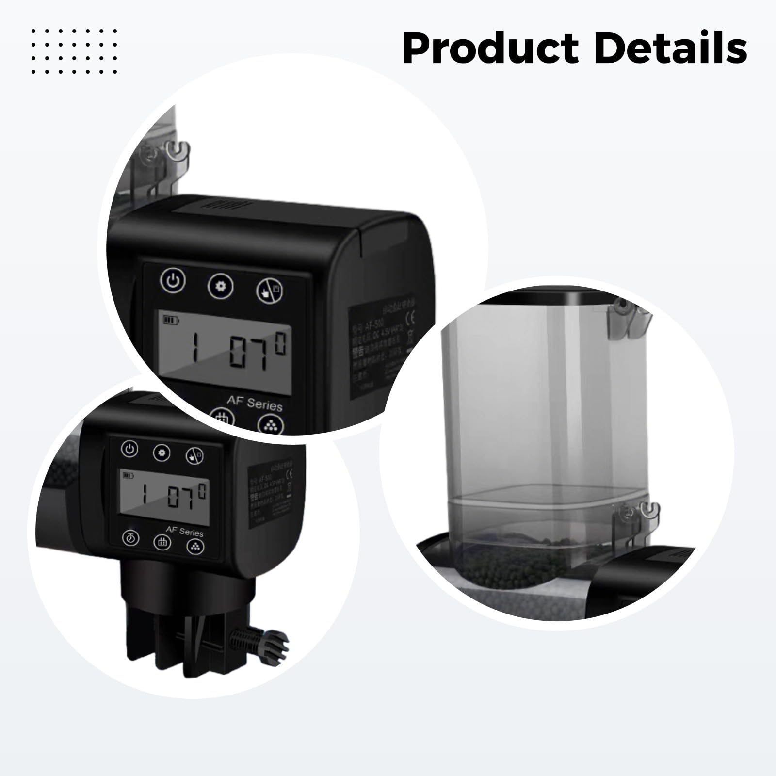 Mangiatoia automatica per pesci per acquario, 250 ml, alimentazione temporizzata regolabile, doppio montaggio, indicatore visivo, batterie incluse, per mangime in pellet fino a 3 mm, con scatto