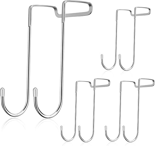 Tinfol Paquete de 4 ganchos para colocar sobre la puerta, ganchos dobles ajustables de acero inoxidable resistentes para cocina, baño, armario,