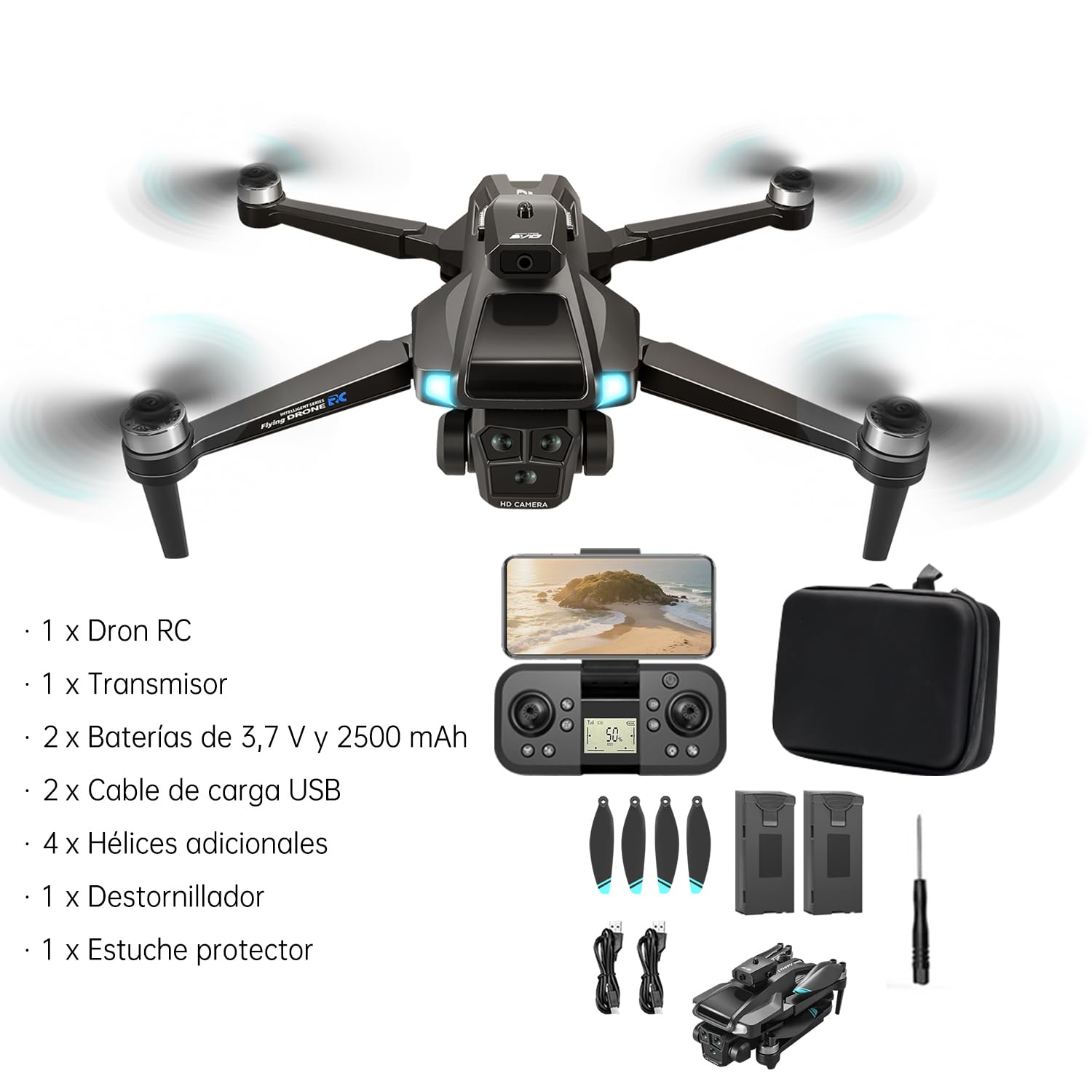 Dron con 4K HD Cámara para Adultos y Principiantes, 40+ min de Vuelo (2 Baterías),Mini Quadcopter RC Plegable WIFI con Motor Sin Escobillas, Doble Cámara, Selfies con Gestos
