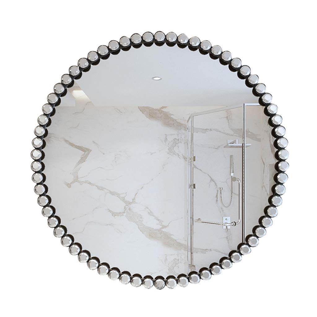 TYUHDUYUR Metal Round Cruise Wall Mirror Oversize Decorative Vanity Mirror with Acrylic Crystal Elegant Black Shaving/Make Up Mirror for Bathroom Living Room Dressing Room