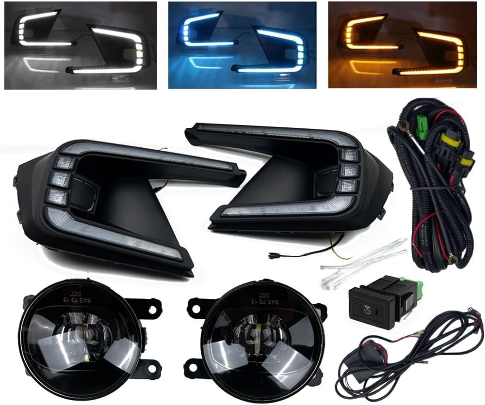 LED Fog Light Kit for Honda Civic 2022-2024 Hatchback, 3-Color Daytime Running Light with Dynamic Turn Signal Projector Lens & Wire Harness Front Bumper Fog Light Assembly