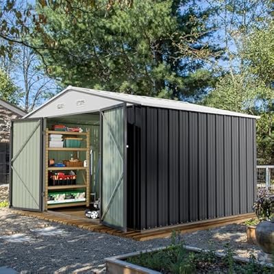 Devoko 8 x 10 FT Outdoor Storage Shed, Metal Garden Sheds & Outdoor Storage Clearance, Large Tool Shed Outdoor with Single Lockable Door for Patio Lawn Backyard (Gray)