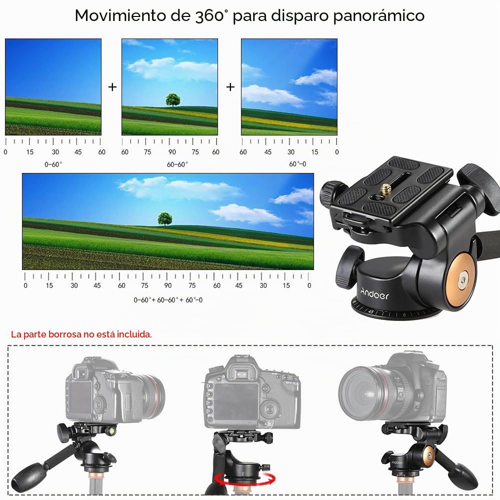 Andoer Rótula de la Cámara (Load 6KG) Q08 video del trípode cabeza de la bola de 3 vías de fluido Cabeza de balancines con placa de liberación rápida para la cámara réflex digital trípode de Monopod