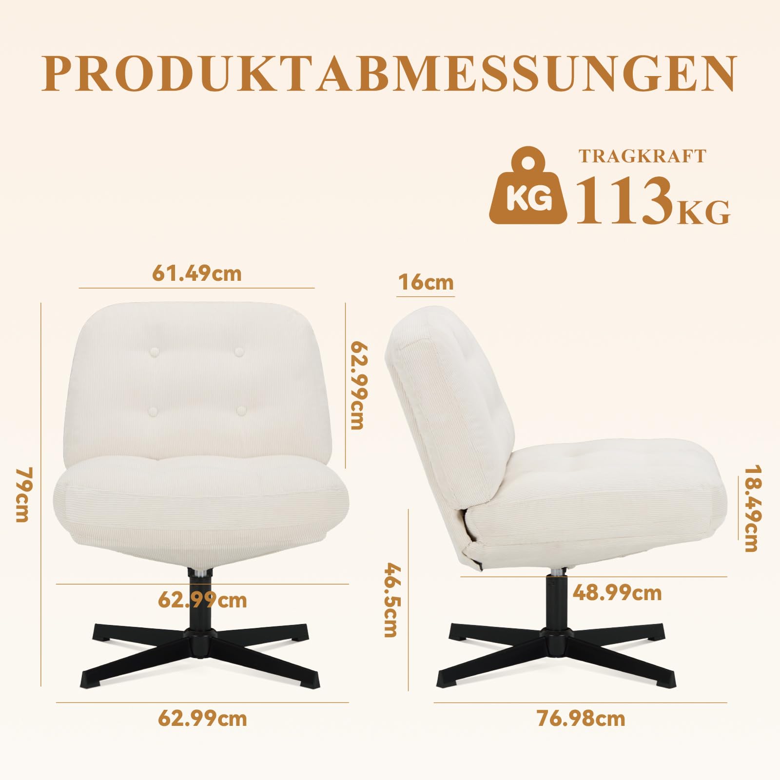 COLAMY Sessel Wohnzimmer, 360° Drehbarer Loungesessel mit Entspannung, Relaxsessel Gepolsterter Sofasessel mit Metallbeinen für Schlafzimmer, Polsterstuhl Akzentsessel für Heimbüro, Weiß