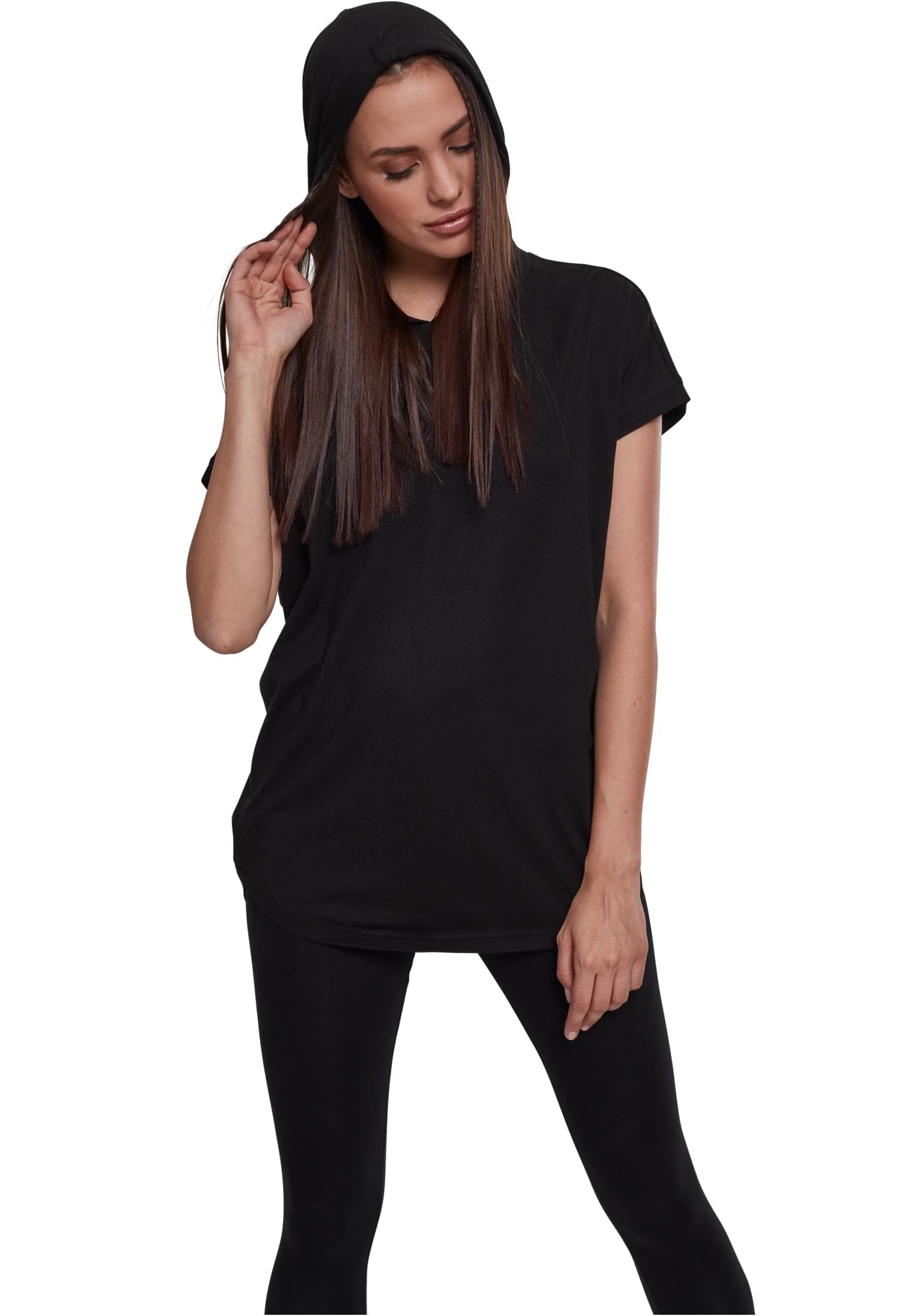 Urban Classics Damen Ladies Sleeveless Jersey Hoody T-Shirt, black, M