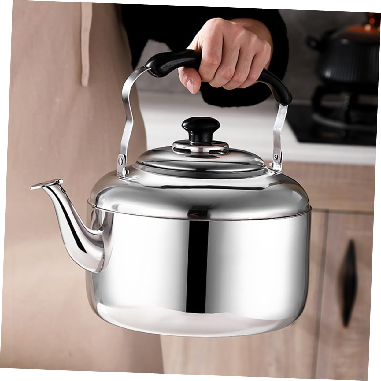 UPKOCH Tetera Silbante de Acero Inoxidable sin Imán para Cocina, Capacidad 4l, Ligera Mango de Baquelita, Adecuado para Uso Doméstico y Hervir Agua Rápido