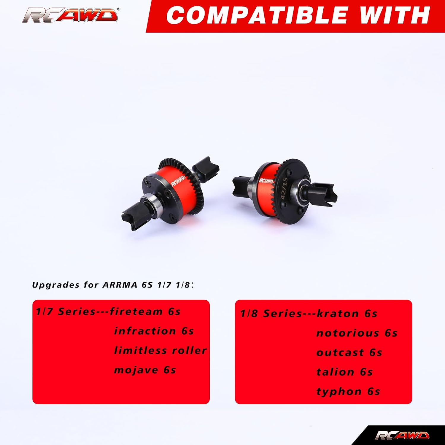 RCAWD 42T Front Rear Diff Set & 15T Main Input Gear GP5 10K for ARRMA 6S Fireteam,Infraction,Mojave,Limitless,Kraton, Notorious,Outcast,Talion,Typhon 6S Upgrades Parts #ARA311023#ARA311016