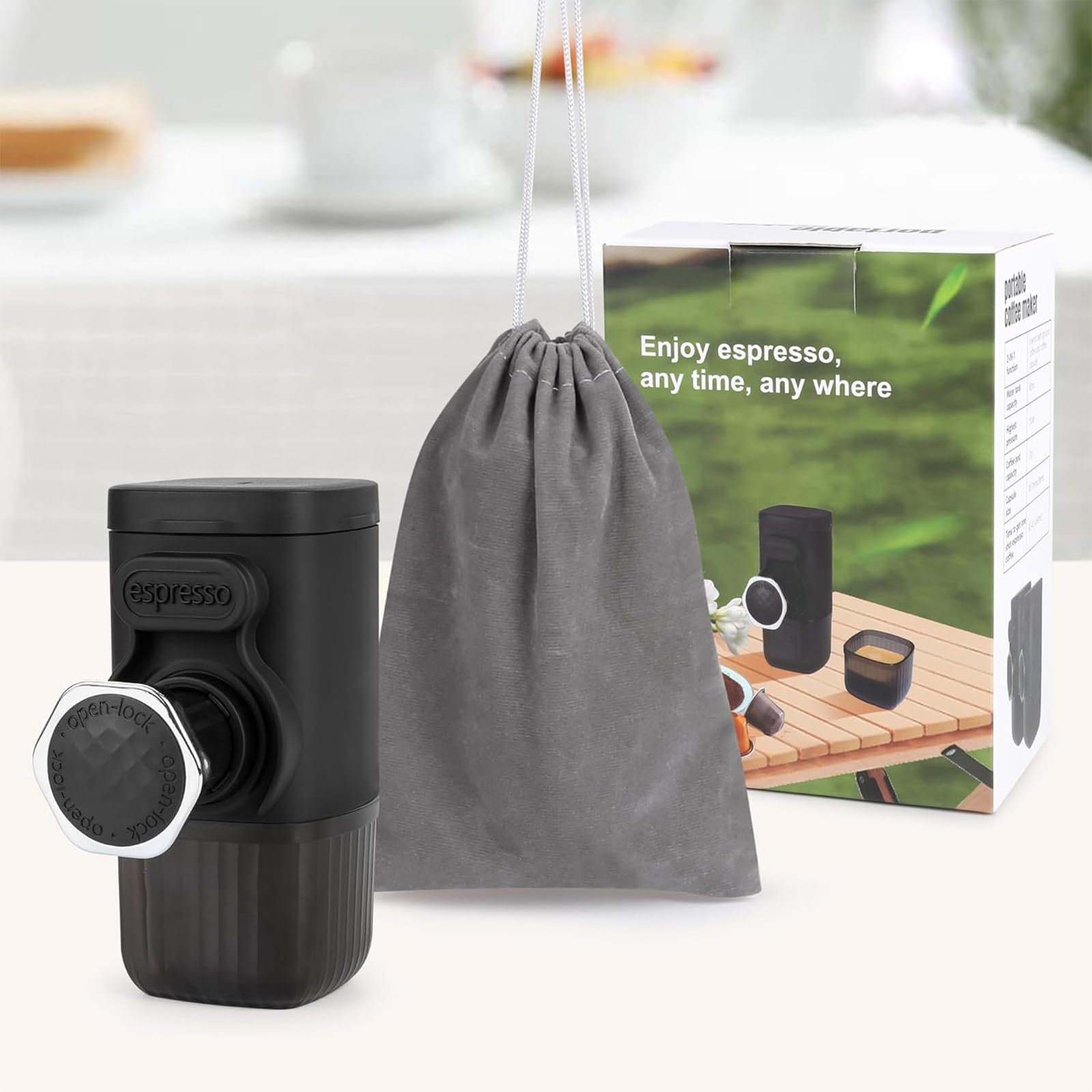 Máquina de café espresso portátil, Cafetera Express 18 bares de accionamiento manual, compatible con cápsulas NS, Cafetera Espresso sobre la marcha, ultra-pequeño para viajes Camp