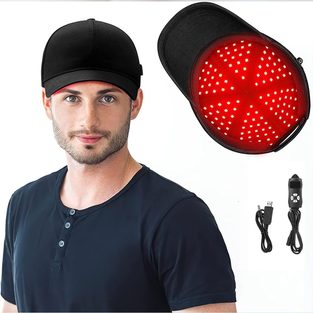 Red Light Hair Growth Cap Hair care cap Full Scalp Treatment to Reverse Thinning, for Men and Women,Black,One Size