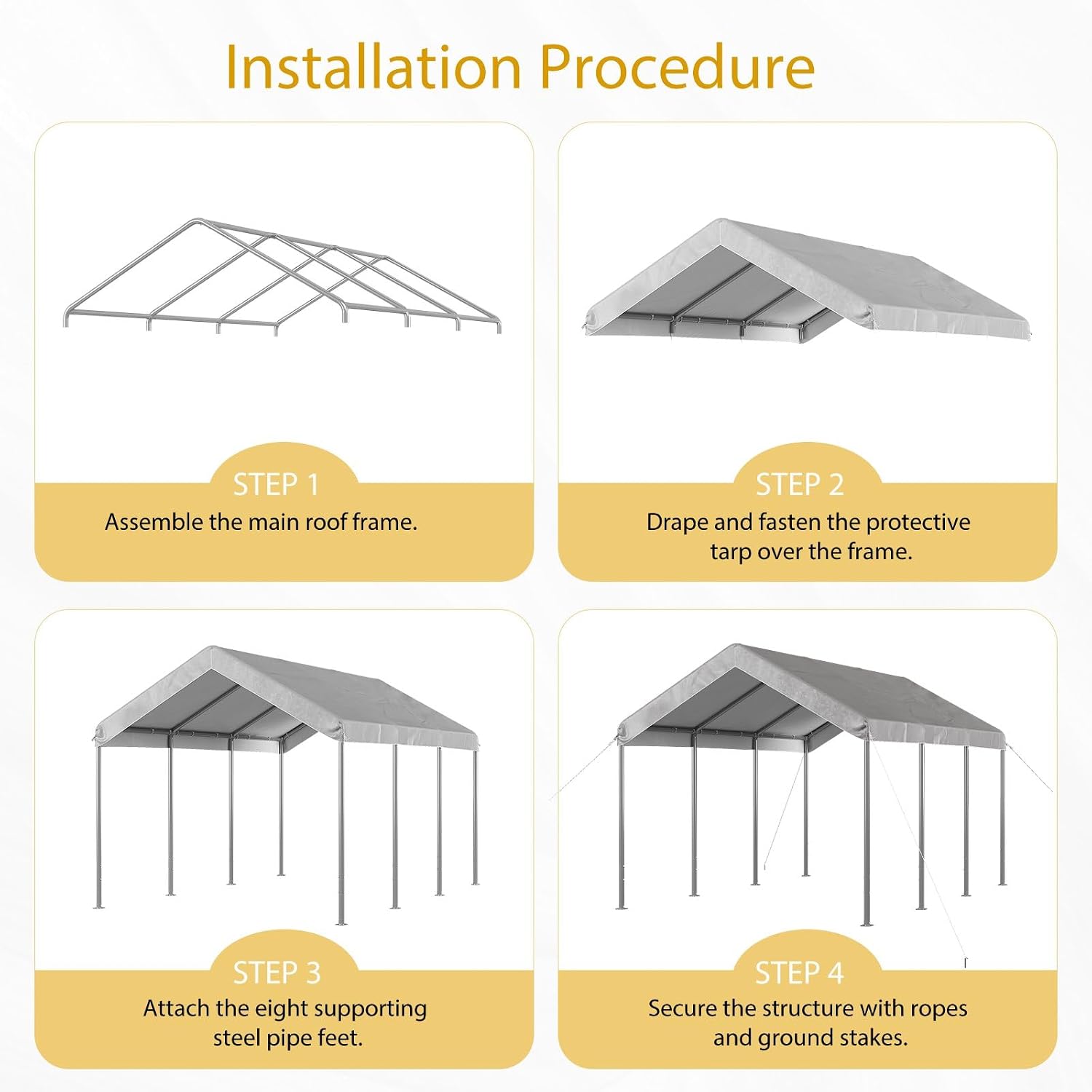 Aoxun Carport 10x20 ft Heavy Duty Carport Canopy, Adjustable Height Potable Car Canopy for Cars, Boats, Trucks, Outdoor Carport Shelter Portable Garage with Reinforced Frame, Gray