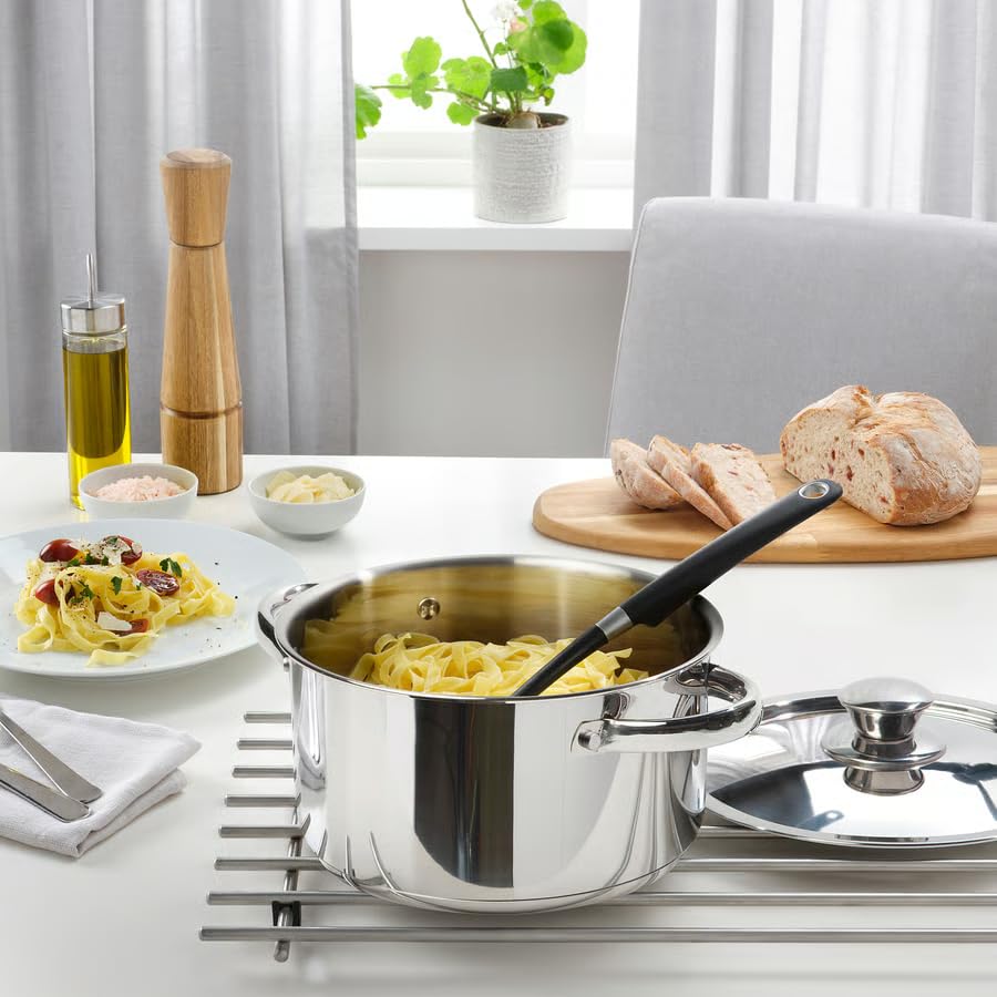 Image of DVARGKRAFTA Stainless Steel Pot with Lid, 3 L, Induction Compatible, Thick Aluminium Base, 20 cm Diameter, Stackable Design, Gas Hob Compatible