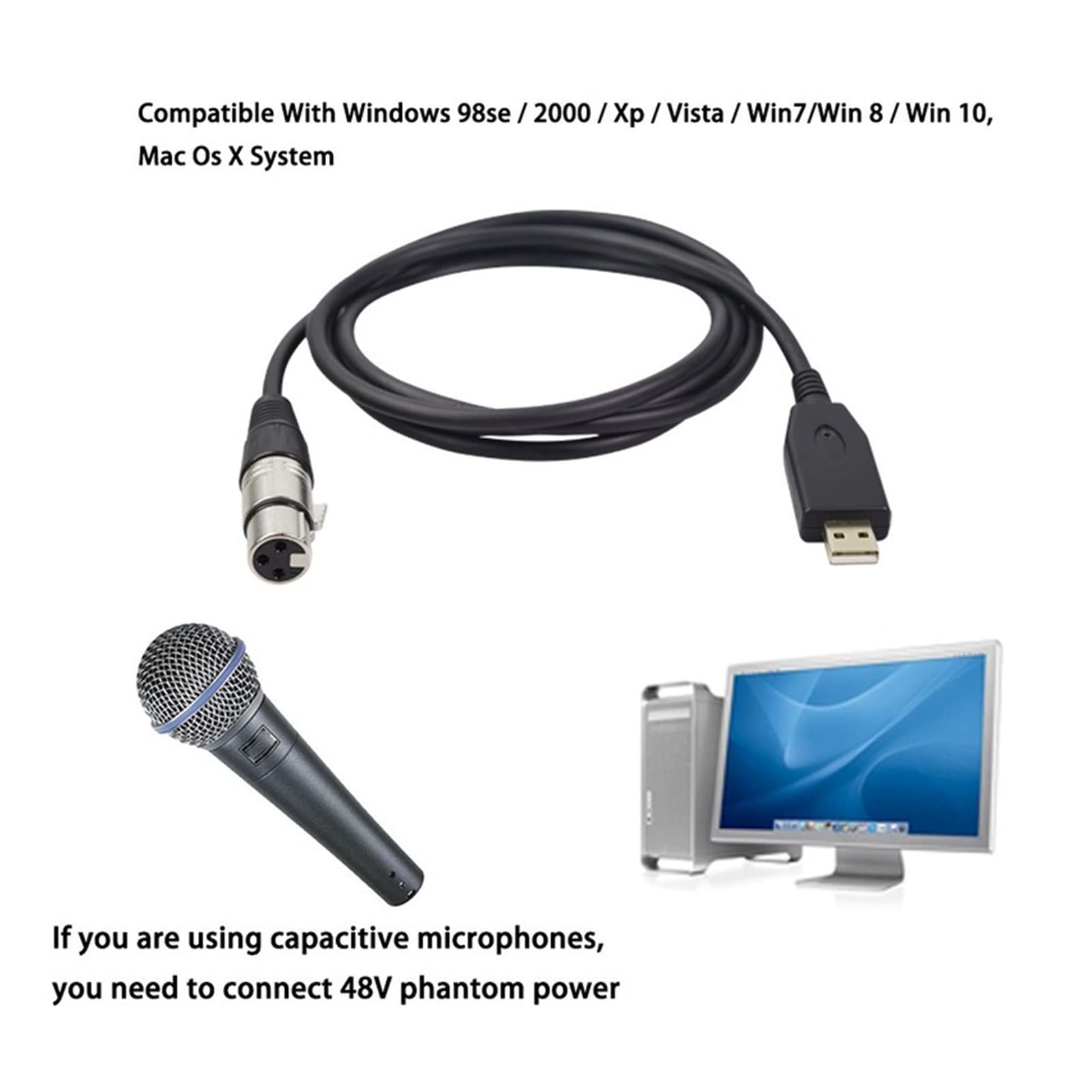 Kabel mikrofonowy 2m 3m 5m, Usb. Męski do Xlr. Female Mic Link Converter Cable Studio Audio Cable Connector Cords Adapter(5M)