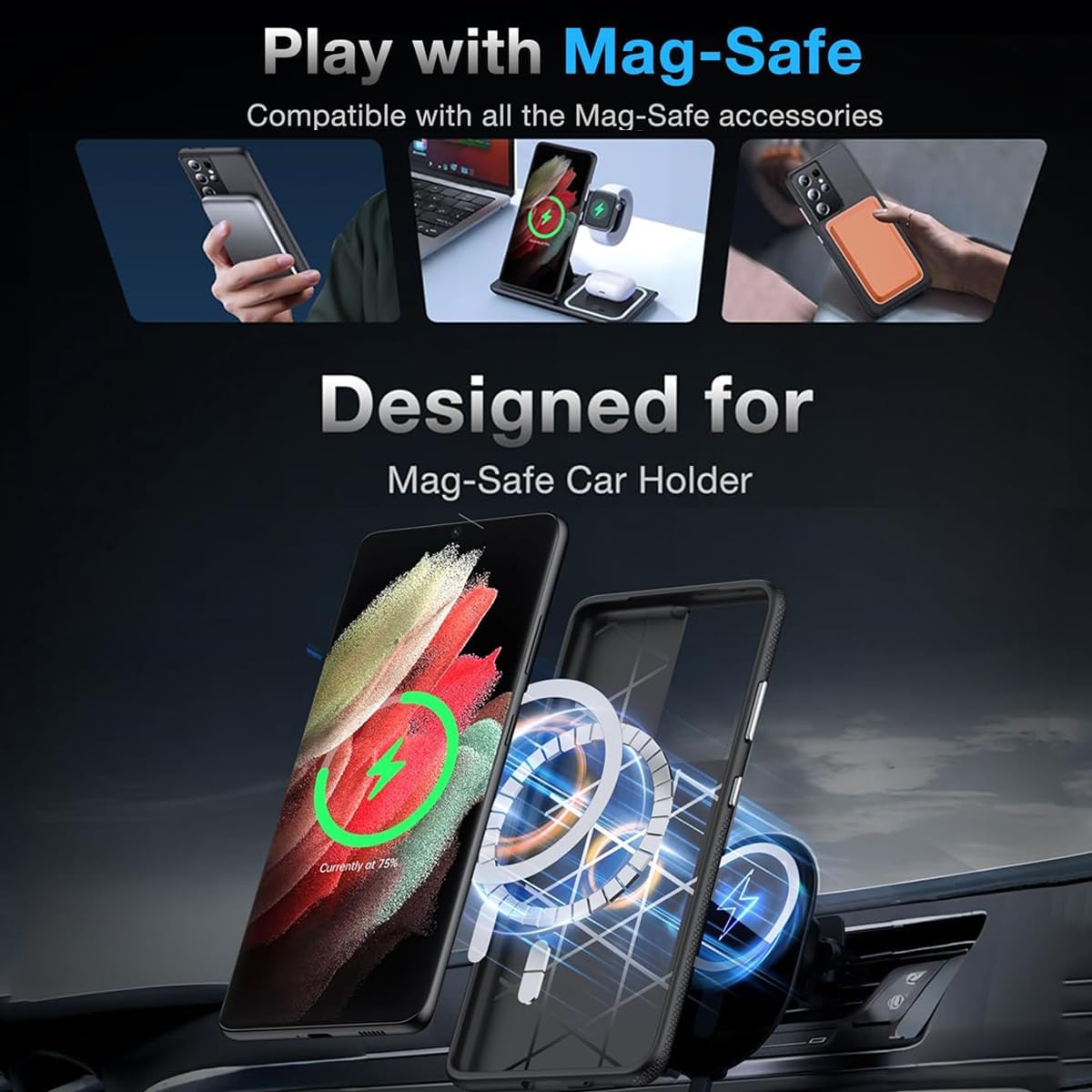 Magnetic & Stand for Galaxy S21 Ultra Case with S Pen Holder [S Pen Included], Compatible with MagSafe, Adjustable Kickstand, Liquid Silicone Phone Case & Stylus Set for Samsung Galaxy S21 Ultra 5g