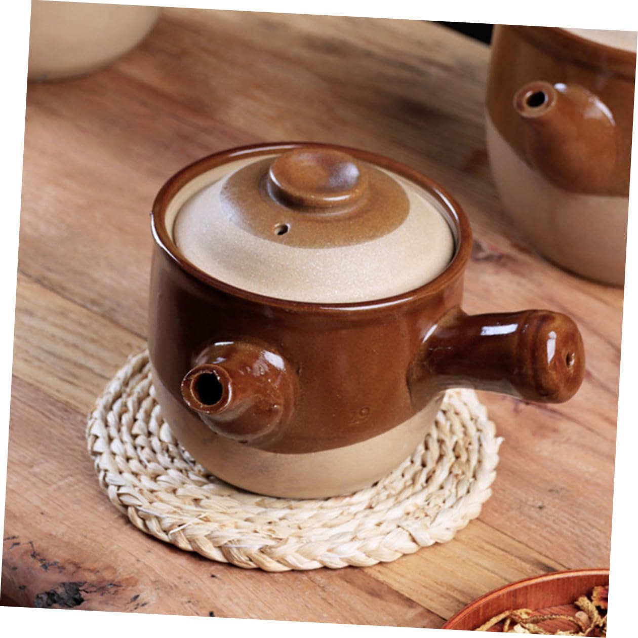 VALICLUD Pentole di Coccio per Cucinare Tradizionali in Terracotta Capacità di 1,5l, Manico Liscio e Adatte per Pentole di Medicina Cinese a Fuoco Diretto