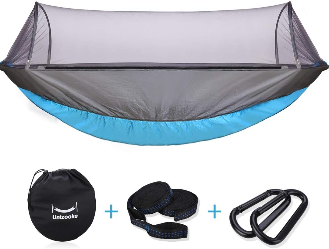 Single & Double Hammock with Mosquito Net, Portable Double Camping Adjustable Hammocks, Lightweight for Hiking, Travel, Backpacking, Beach, Yard Gear with Tree Strap